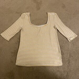 AMERICAN EAGLE SOFT & SEXY RIBBED STRIPED 3/4 SLEEVE TOP SQUARE NECK SIZE S